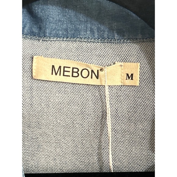 MEBON Denim Utility Jumpsuit Shorts Set Belted Zip Front Short Sleeve Women's M - Picture 2 of 12